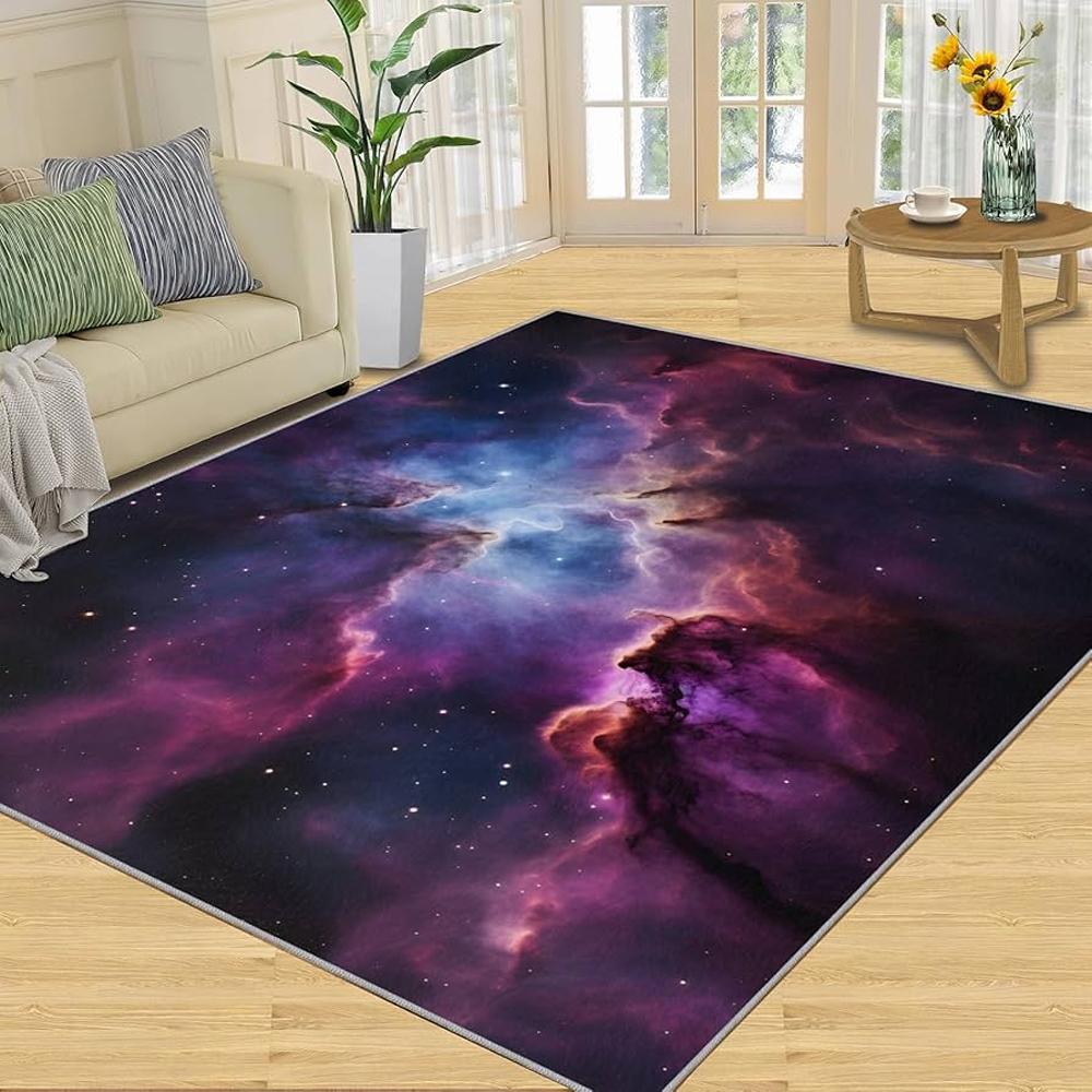 Galaxy Nebula Print Area Rug Soft Flannel Washable Floor Mat for Living Room Bedroom Gaming Room Space Themed Home Decor