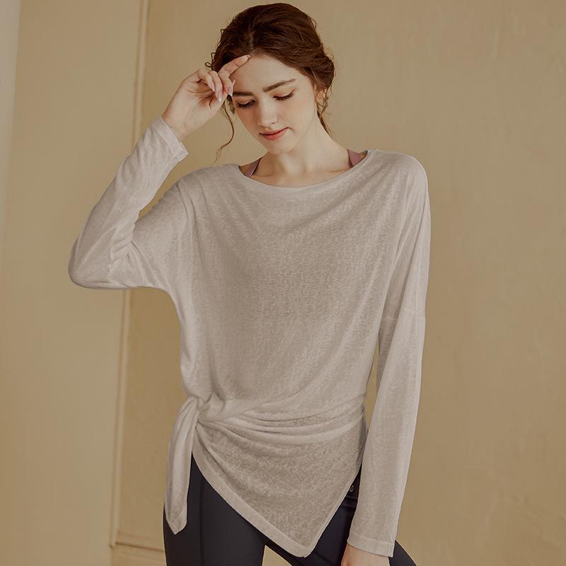 

Женский быстросохнущий спортивный пуловер с длинным рукавом свободного кроя для йоги и бега - Дышащий облегающий фитнес-топ S (recommended below 105 jin) хаки