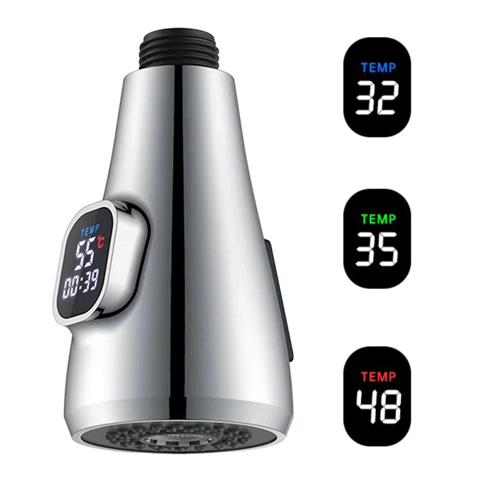 Kitchen Pull-Out Faucet Replacement Head Digital Display Temperature Sensor Nozzle Sink Basin Kitchen Pull Out Sprayer Nozzle