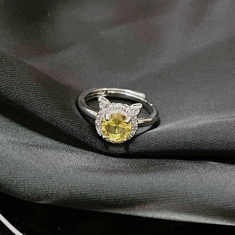 Color Series Yellow Diamond Pink Diamond Red Diamond Open Ring Light Luxury French Premium Sense Micro-Inlaid Diamond Zircon Ring Women