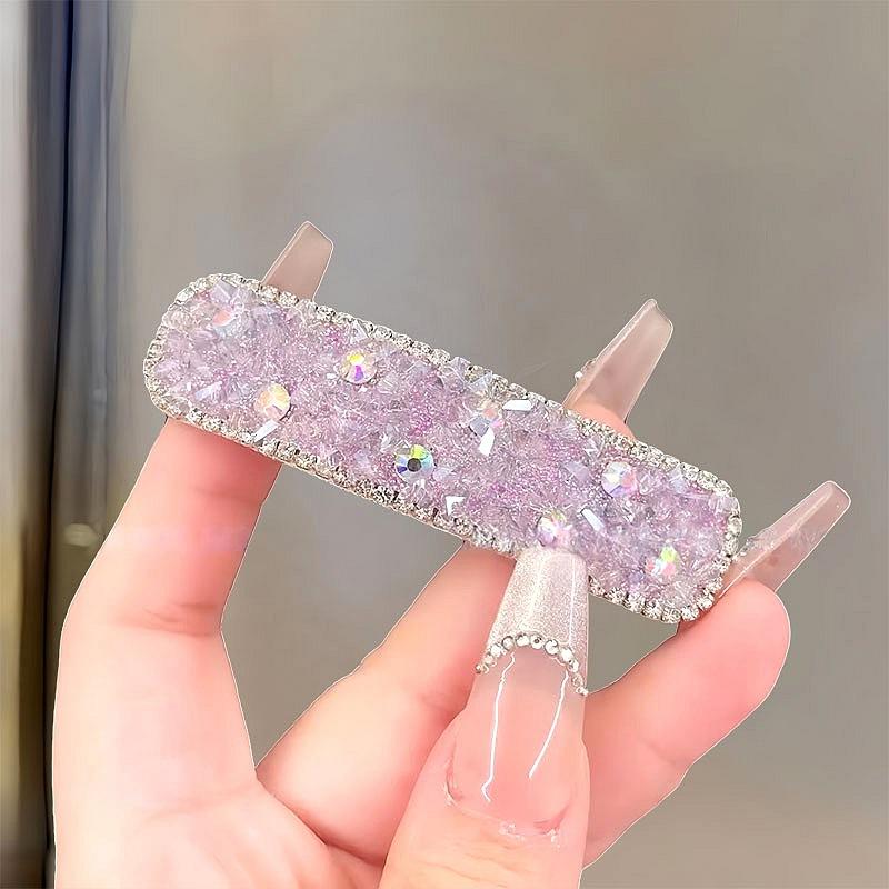 Stylish And Simple Full Diamond Geometric Hairpin, High-End Temperament Side Clip Bb Clip, Versatile Bangs Clip, Hairpin, Hair Accessories