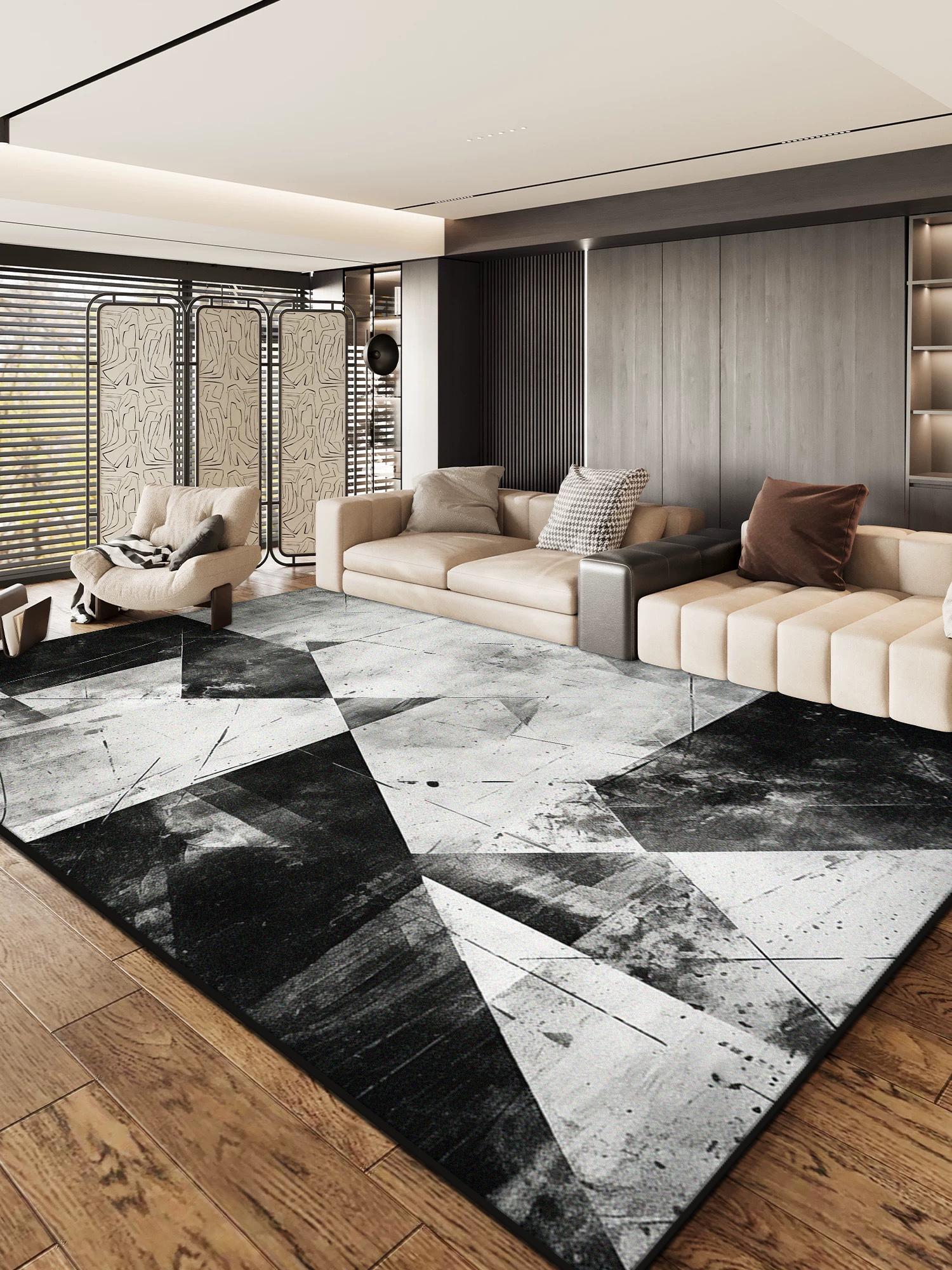 

Black Grey Geometric Carpet Non Slip Large Rugs for Living Room Sofa Lounge Bedroom Soft Floor Mat Washable Home Decor 60*90cm
