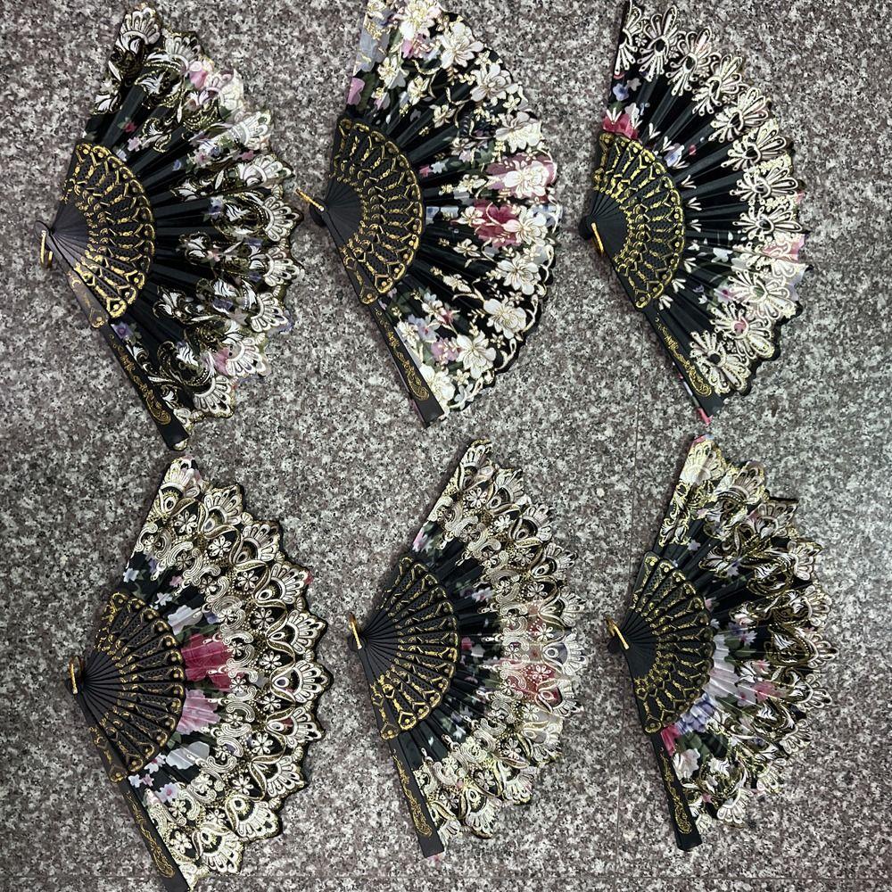 Handheld Embroidery Fan Plastic Chinese Folding Fan Flower Lace Fan Summer