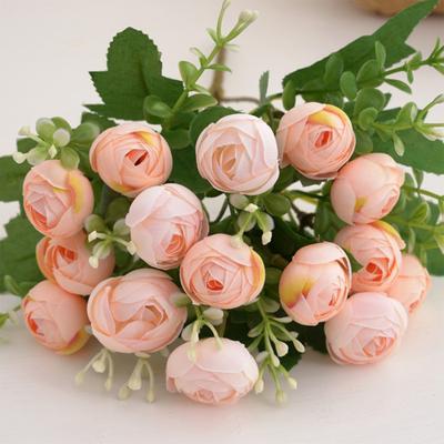 Artificial Tea Rose Easy Care Never Fade Realistic No Watering DIY 15 Heads Artificial Camellia Faux Silk Flower Wedding Decoration Floral Arrangement