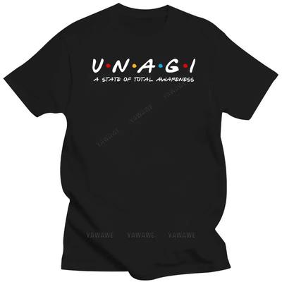 Men Summer T-shirt Funny Print Short Sleeve Unagi Friend A State Of Total Awareness Soft Black Fashion T-shirt Male Top Tees