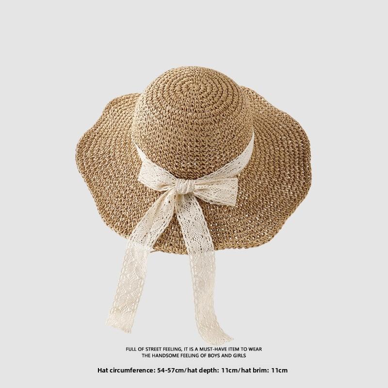 Straw Hat Women's Summer Beach Hat Sun Protection UV Protection Sun Hat Large Brim Straw Visor