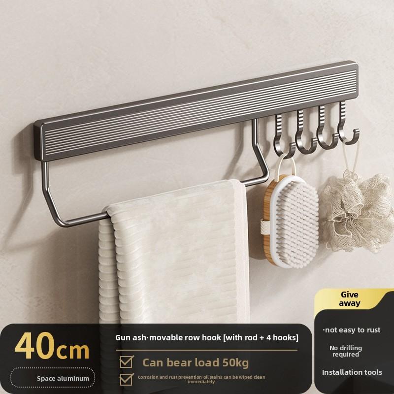 Space Aluminum Wall Hook Set With Strong Adhesive No Drilling Suitable For Bathroom And Closet Storage