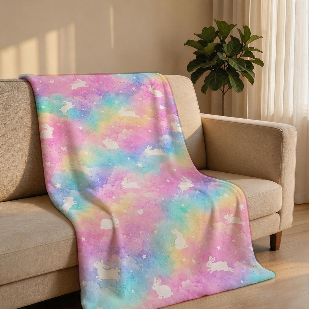 Rainbow Swan Galaxy Set Throw Short Plush Throw Blanket Soft Skin-Friendly Multi-Scene Home Office