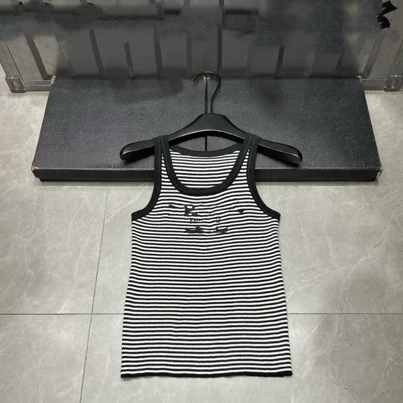 Pu Jia 2026 Spring Letter Embroidery Striped Knit Vest - Slim Fit Versatile Women's Top