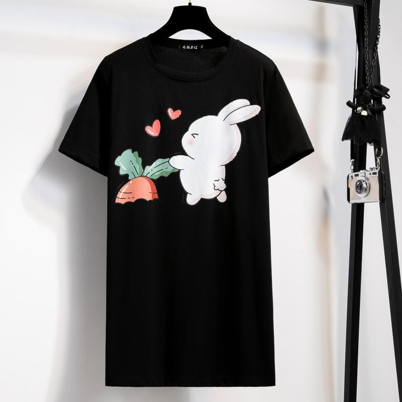 Sommer Damen T-Shirt Übergröße Rundhals Mittellang Kurzarm Top