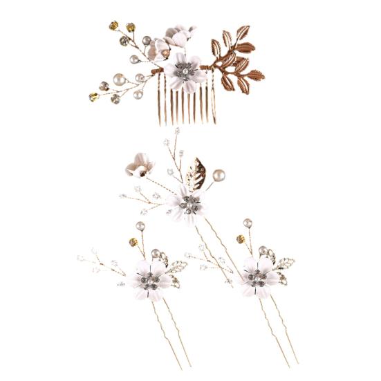 Yousheng 4Pcs/Set Faux Pearl Flower Decor Hairpins Hair Sticker Side Comb Wedding Bride Insert Hair Clips Hair Jewelry Bridal Headwear