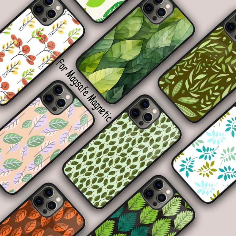 Leafy Green Pattern Cute Magnetic Phone Case For APPLE iPhone 17 Air 16 14 13 12 Pro Max 15 Plus Wireless Charge MagSafe Cover