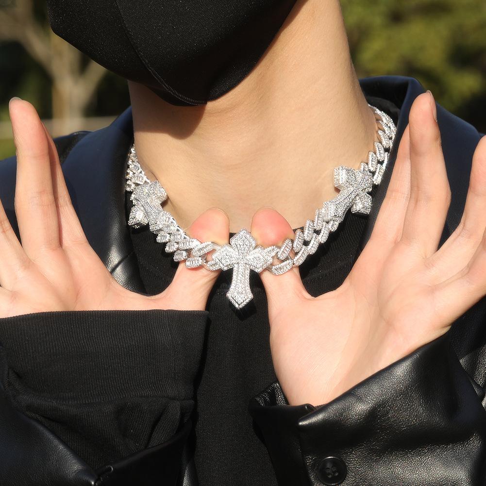 New Fashion Punk Full Diamond Cross Cuban Chain Hiphop Men's Street Dance Cool Neck Chain Tide