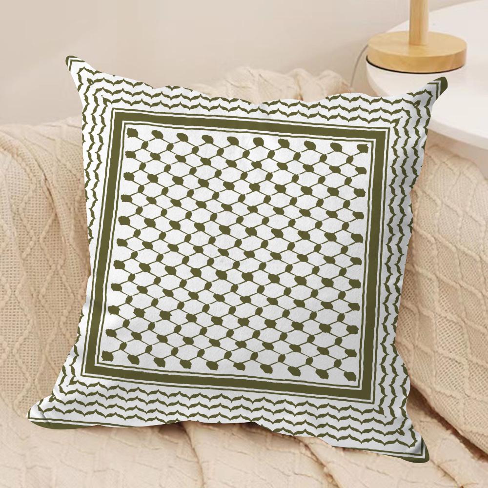 Arabic Keffiyeh Traditional Cushion Cover Silky Short Plush Invisible Zipper Dustproof Sofa Pillow Case For Home Decor