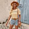 Summer Casual Women's Lace Hollow Slimming T-Shirt Round Neck Short Sleeve Solid Color Blouse Spring Fashion