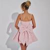 Mini Abito da Donna Senza Maniche Scollo Quadrato Vita Alta Elegante Abito da Festa Paillettes Fiocco Abito Skater Svasato
