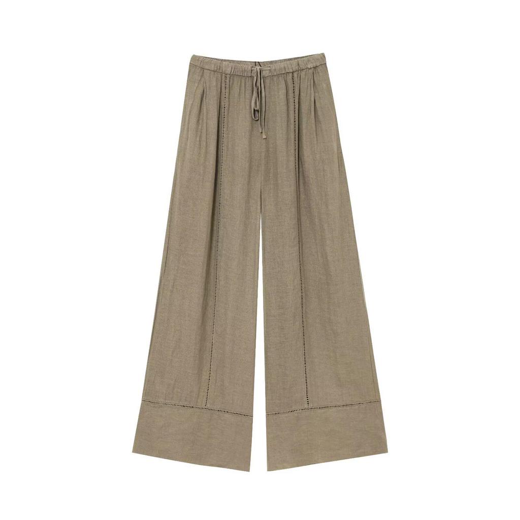 Spring 2025 Women's Linen V-Neck Long Sleeve Shirt & Wide-Leg Pants Casual Set