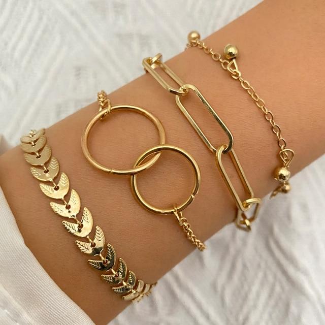 Set 5 buc / Set Brățări Vintage Simple cu Lanț cu Verigi, Complet cu Strasuri, Pentru Femei Fete, Boem, Picior Glezna, Brățară de Gleznă, Bijuterii de Plajă