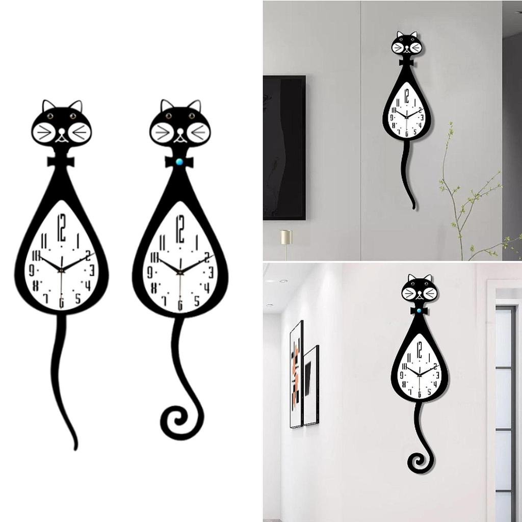 Cat Shaped Wall Clock Display Modern No Ticking for Office Gift Drawing Room