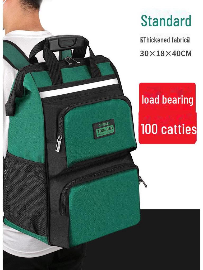 Green Forest Men's Double Shoulder Tool Backpack – Multifunctional, Durable Canvas Repair Bag for Electricians