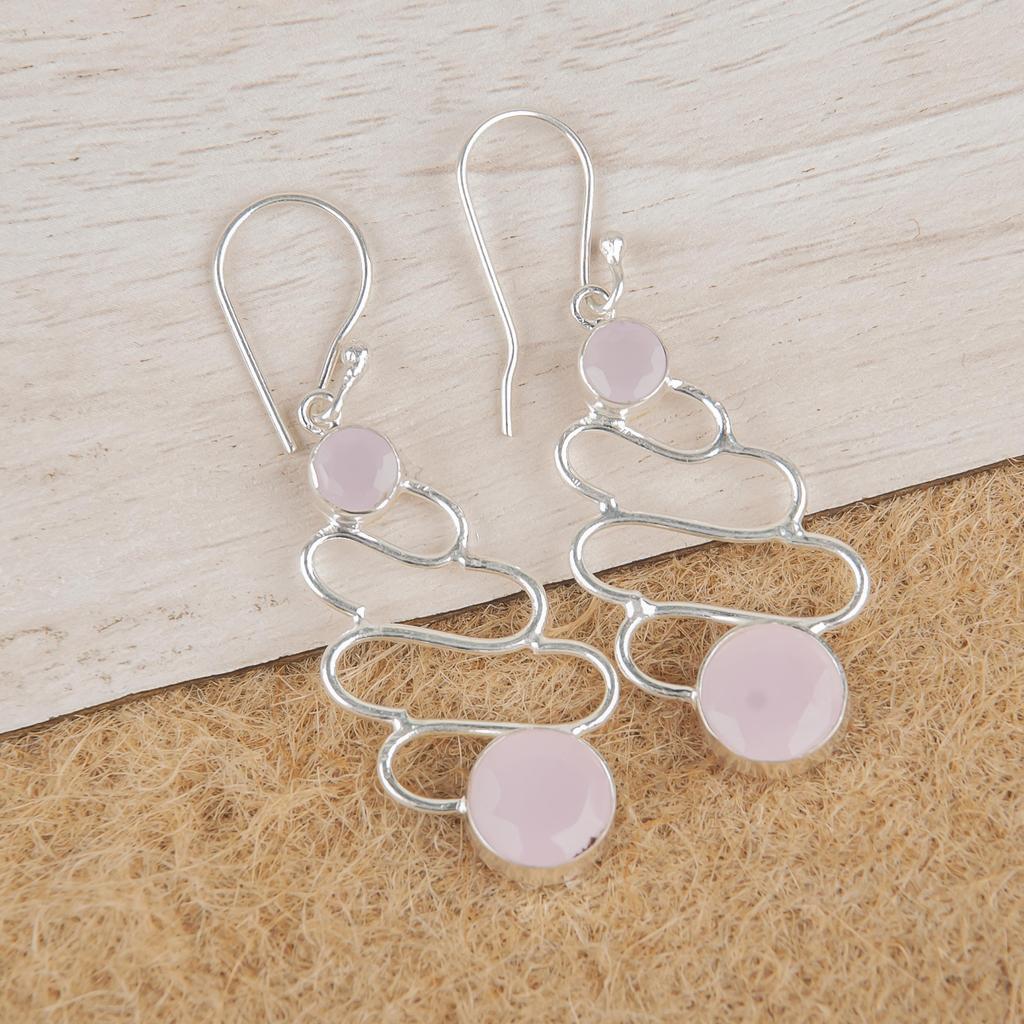 Rosenchalcedon Edelstein Ohrringe, Handgefertigter 925er Sterlingsilber Schmuck, Designer Silberohrringe Geschenk für Schwester
