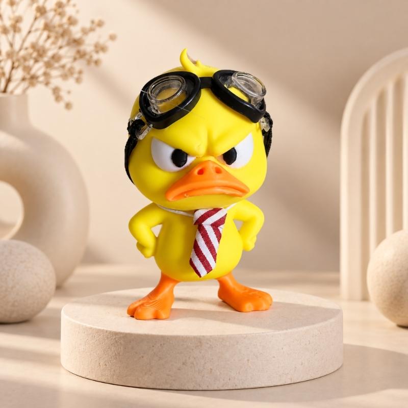 Funny Angry Ducks Figurines Angry Yellow Ducks Desk Decors with Goggles Striped Tie, 2Piece Character Pair for Desks, Shelves, and Distinctive Indoor