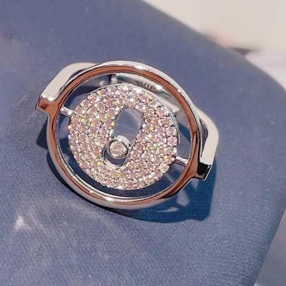 

Fashion Geometric Circular Button Ring Full Diamond Finger Ring Accessories opening adjustable платиновый