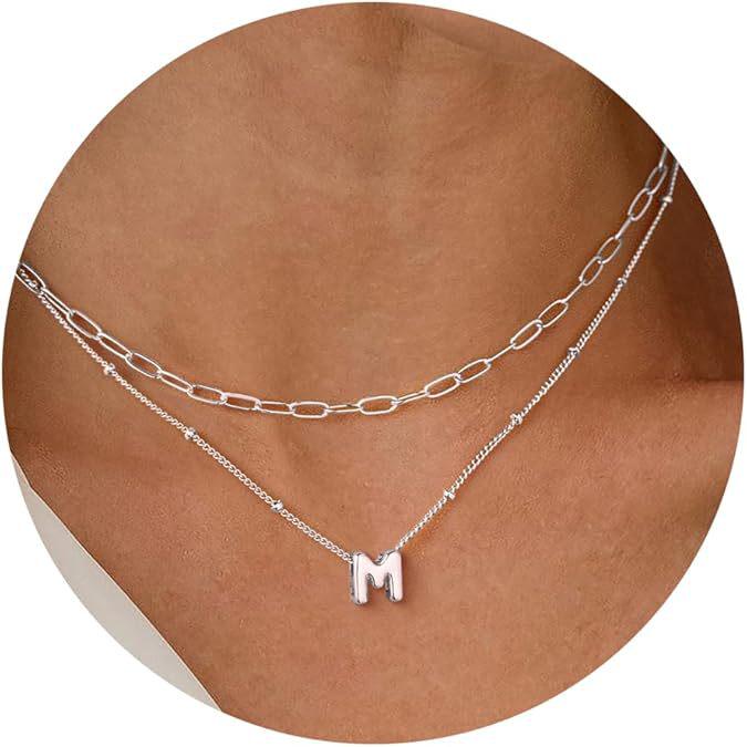 Mini Bubble 26-Letter Necklace: Women's Fashion Double-Layer Paperclip Clavicle Chain