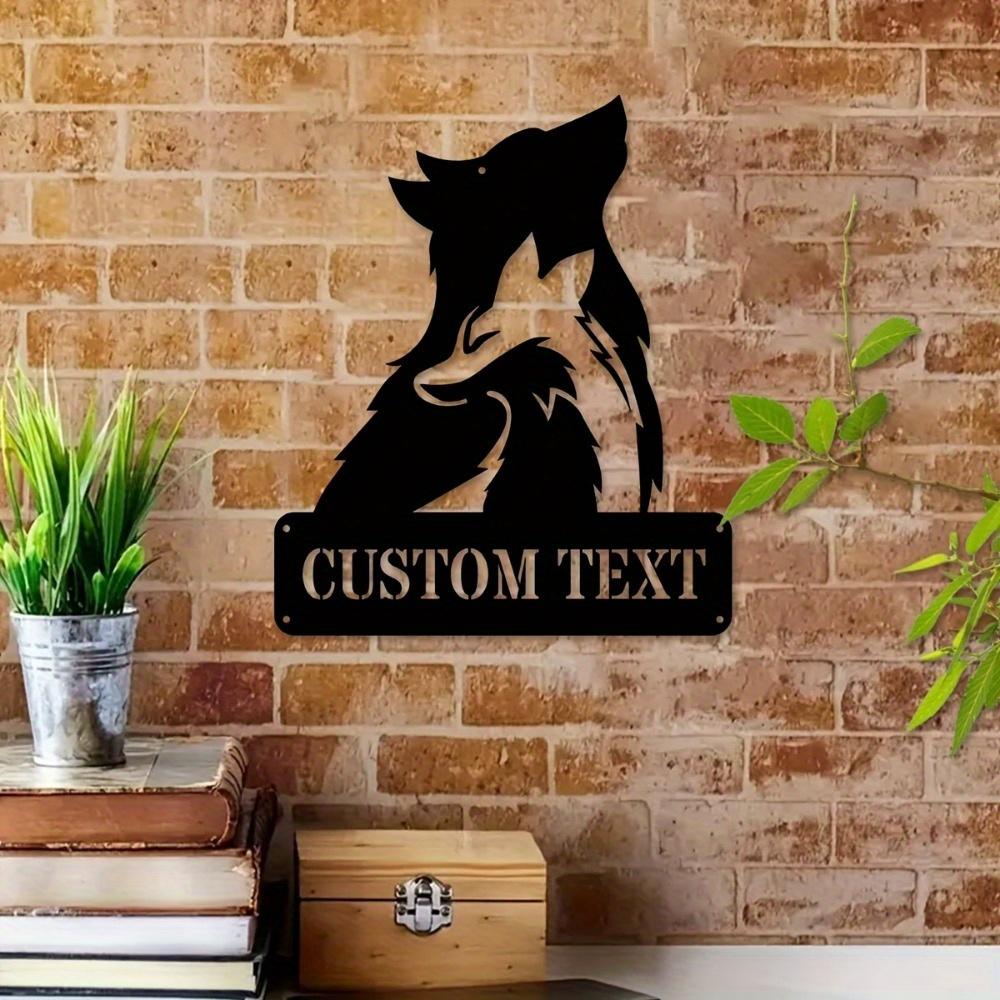 Metal Wolf Wall Decor Personalized Name Sign House Number Modern Home Office Living Room Rustic Art