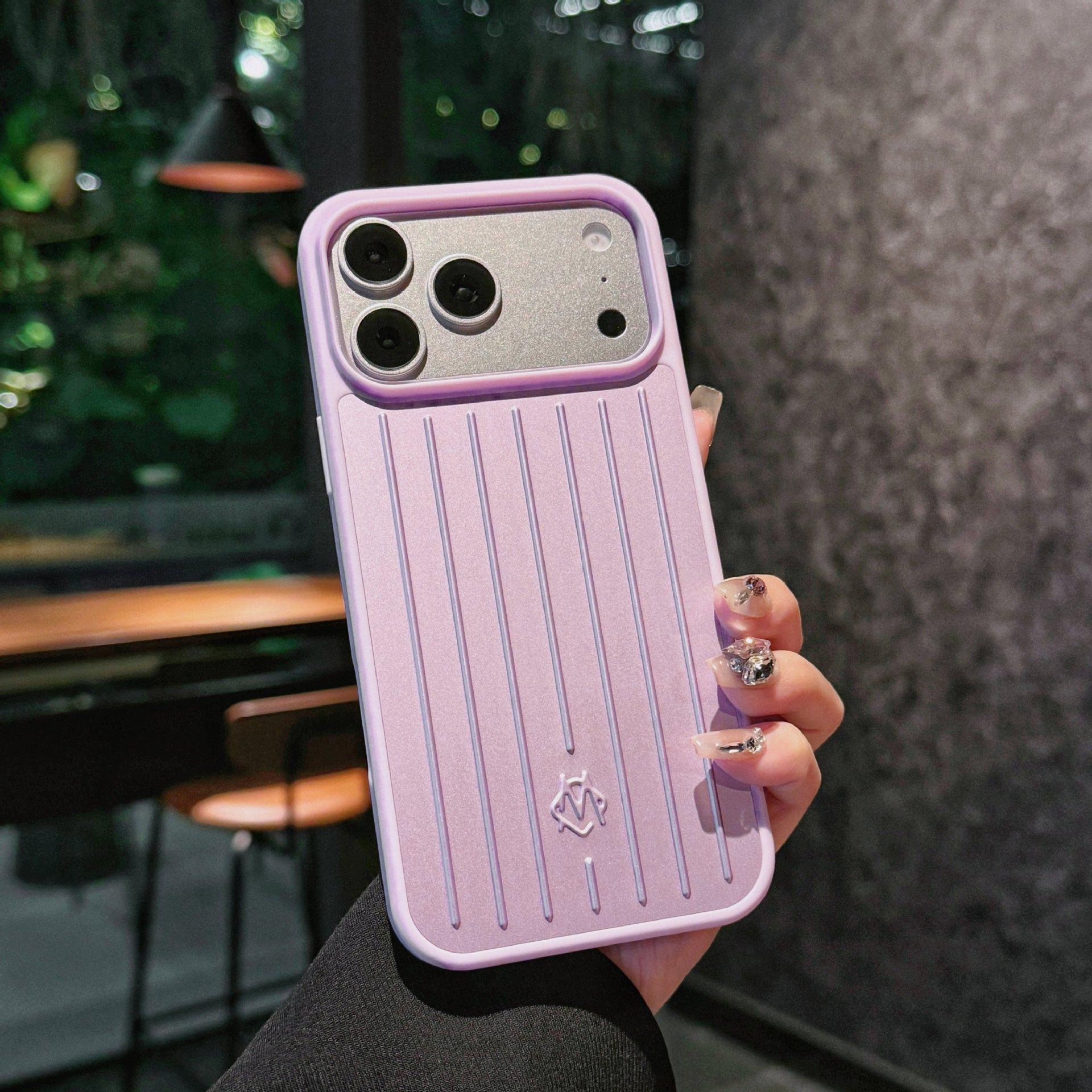 

Застосовується до чохла для мобільного телефону iPhone17 Rimowa алюмінієво-магнієвий сплав простий та просунутий захисний чохол для Apple 16promax iPhone14ProMax світло-фіолетового кольору