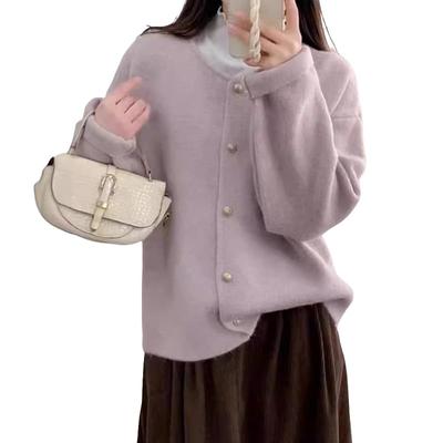 FEISEDY Cardigan Fluffy Button Solid Neat Loose Perfect for and Casual 4 A8259 Women's Sweater, Autumn/Winter, Knit, Closure, Soft, Warm,