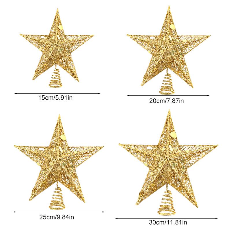 1Pc Metal Exquisite Gold Stamping Party Decoration Pentagram Decoration Christmas Christmas Tree Top Glitter Golden