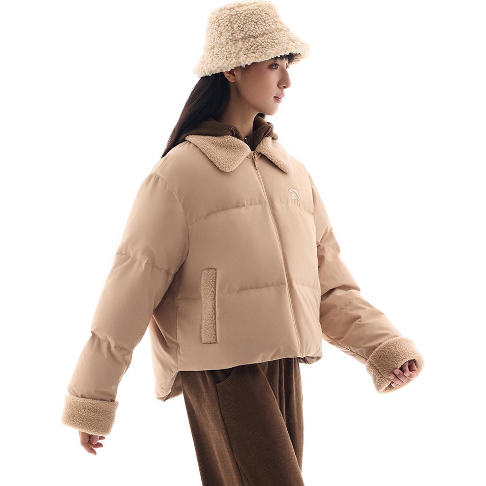 Anta Colorful Series Solid Color Zipper Collar Comfortable Breathable Versatile Casual Down Jacket Women outerwear Milk-Apricot 962448904-2