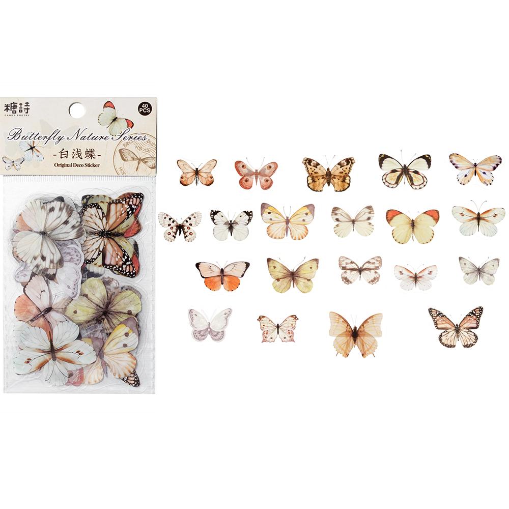 40Pcs/Bag Colorful Butterfly Stickers PET Transparent Decorative Epoxy Resin Fillings for DIY Epoxy Resin Crafts Book Decor