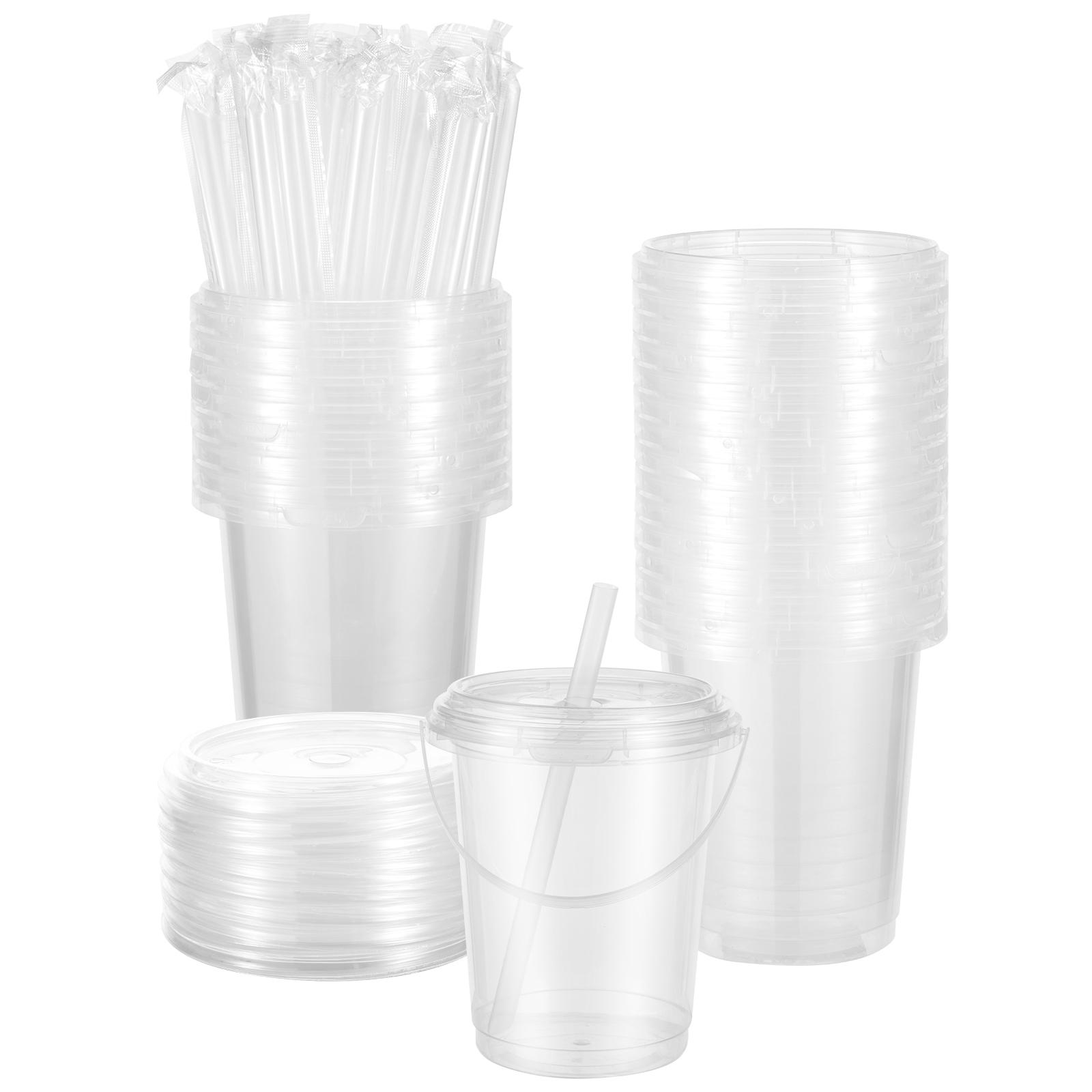 

Disposable Plastic Cup Clear Cocktail Bucket Set with Lid Straw Plastic Beverage Pail Set Fruit Drink Milk Tea Cups for Party