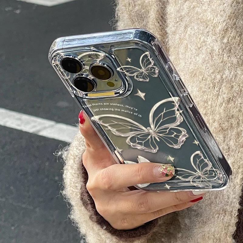 Gold Butterfly Phone Case For iPhone 17 16 15 11 13 12 14 Pro Max 16e Air 7 8 Plus XR Soft TPU Transparent Cover