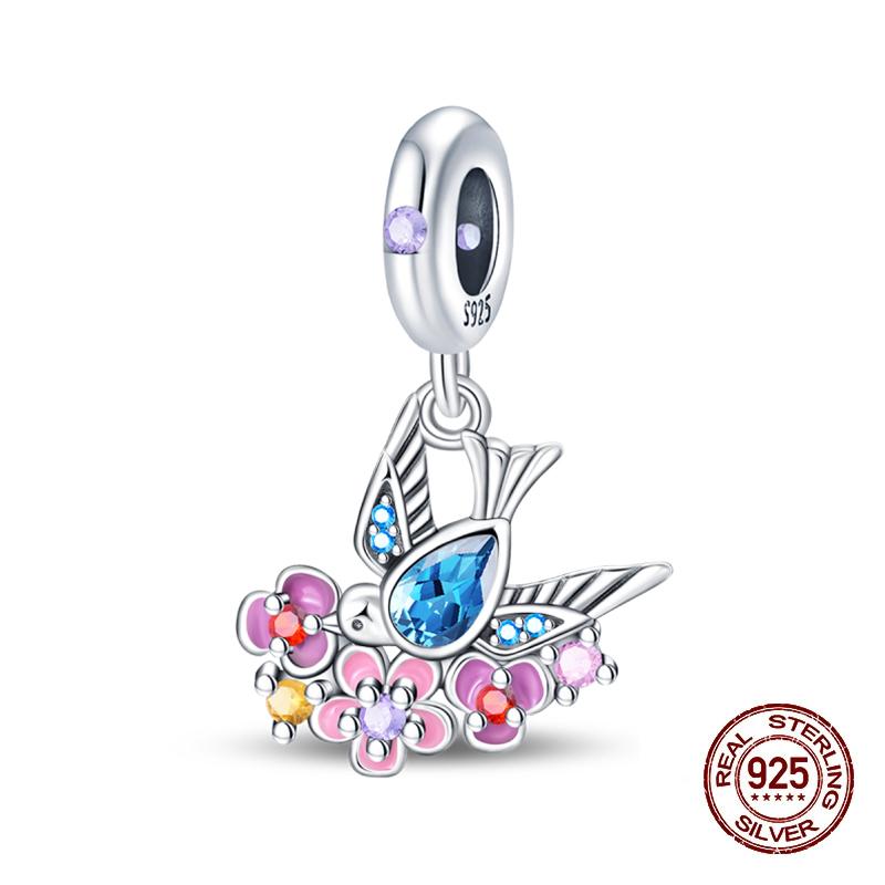 Spring New Copper Feather Flowers Parrot Bird Charm Bead Fits 3Mm Genuine Bracelet Beautiful DoItYourself Jewellery Gifts