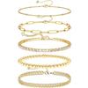 14K Real Gold Plated Titanium Bracelets Sets Cute Tennis Beaded Cuban Link Paperclip Chain Bracelet Pack Gifts for Women Girls