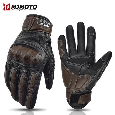 Vintage Leder Motorradhandschuhe CE-Zertifizierung Sommer Perforierte Motorrad-Rennhandschuhe Touchscreen Motocross Moto Handschuhe
