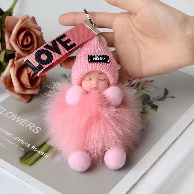 Genuine Fox Fur Pom Pom Doll Keychain Pendant for Bags and Accessories