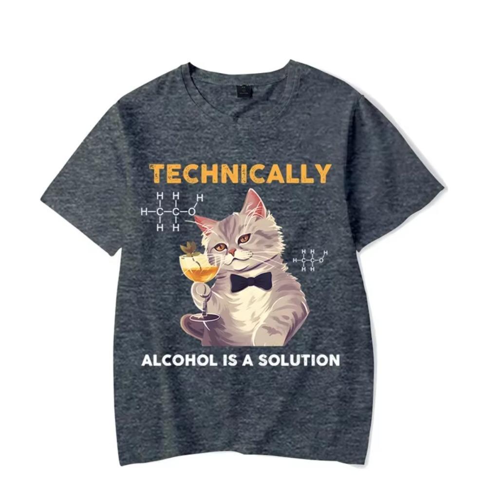 Technically Alcohol Is A Solution Graphic Tshirt Funny Cat Drinking Beer Tshirt Fashion Harajuku T-shirt Women Men Brand Tshirt