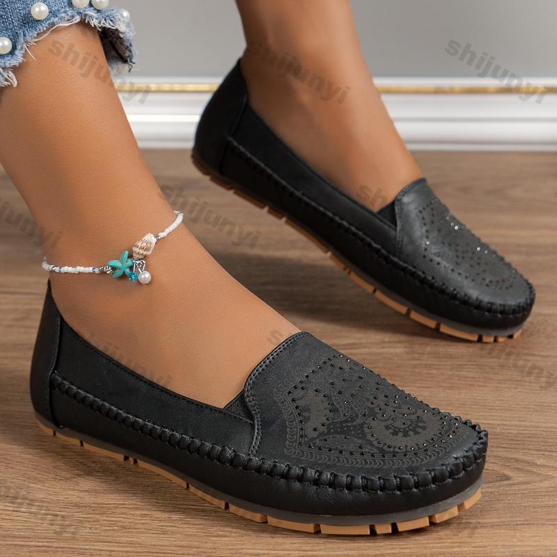 Fashion Women Flats Retro Loafers Ballet Pointed Toe Ladies Spring Comfort Non-slip Loafers Slip on Flat Shoe Plus Size 44 Zapatos Mujer