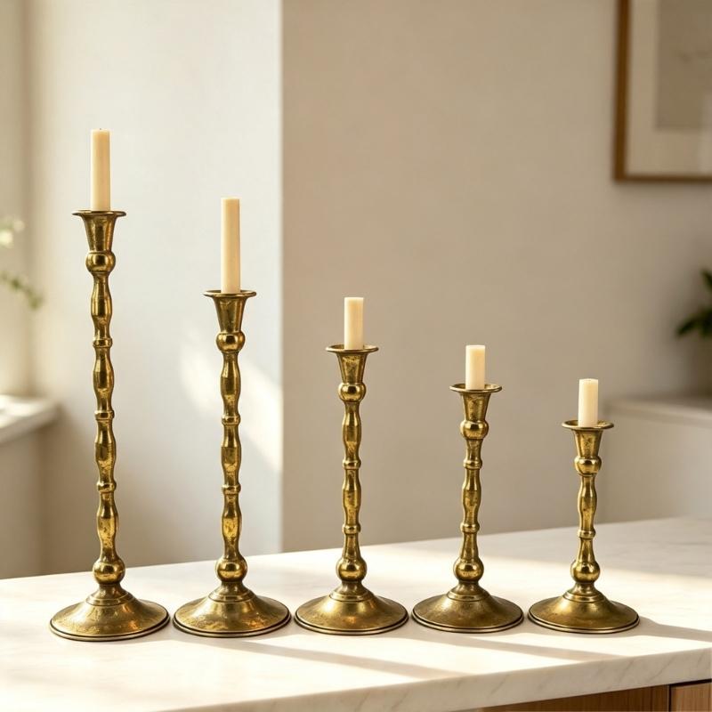 Metal Tapers Cand Holders Wedding Table Candlestick Stand in Antique Gold Iron for Entryway Displays and Standard 2.1 Cm Opening for Event Display