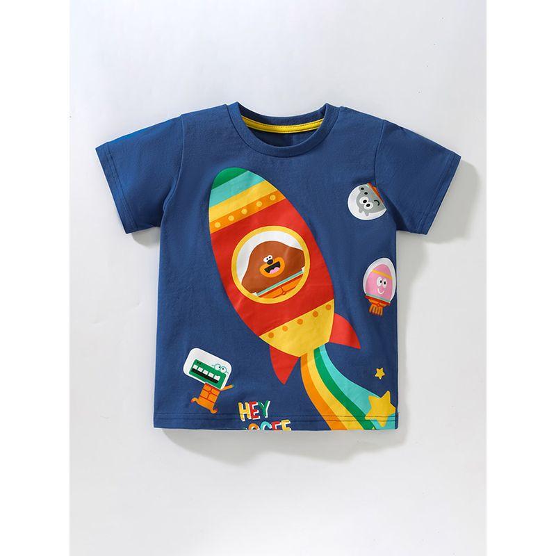 2023 Children's Summer Clothing K-style Kids Rocket Short-Sleeved T-shirt Boys Baby Spring and Summer Wear Fashionable round Neck Tops 8 Tide