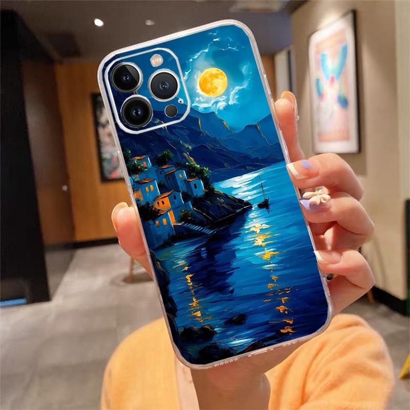Phone Case Carcasa Funda For iPhone 17 Pro Max 17 Air 16 15 14 13 Pro Max 15 16 Pro 15Plus House Night Light Moon Scenery Case