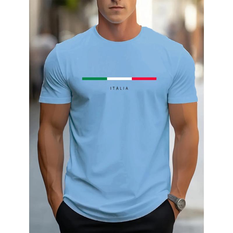 Men's Cotton Fashionable Casual Loose Plus Size ITALIA Pattern Printed Sports Round Neck Short Sleeved T-shirt Top