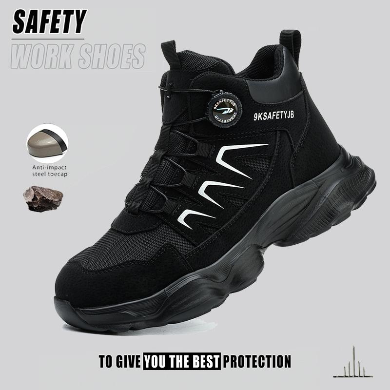 Rotating Button Mens Safety Shoes Steel Toe Shoes Anti-smash Anti-Puncture Work Shoes Breathable Lightweight Work Sneakers