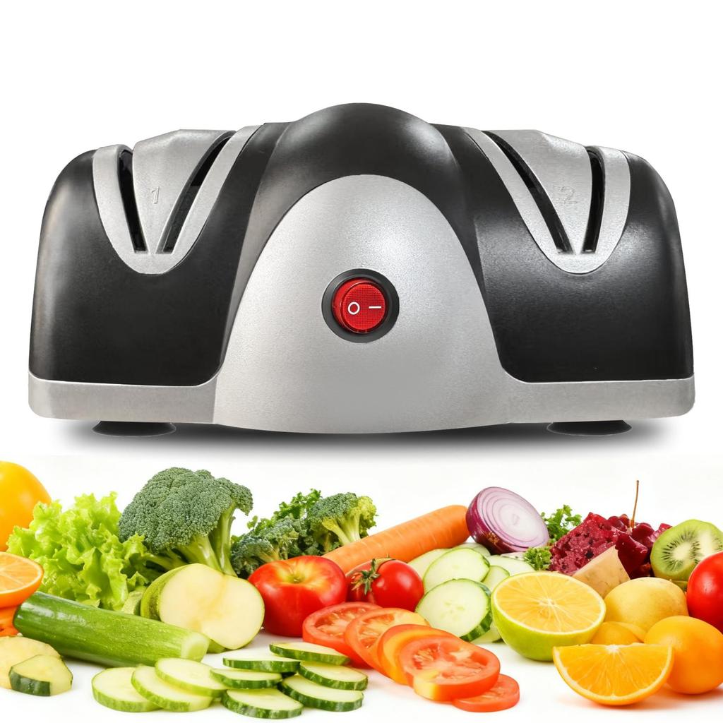 Afilador de Cuchillos Eléctrico con Inicio de un Toque, Sistema de Afilado de Cuchillas de 2 Etapas con Apagado Automático por Sobrepresión - Ultra Silencioso