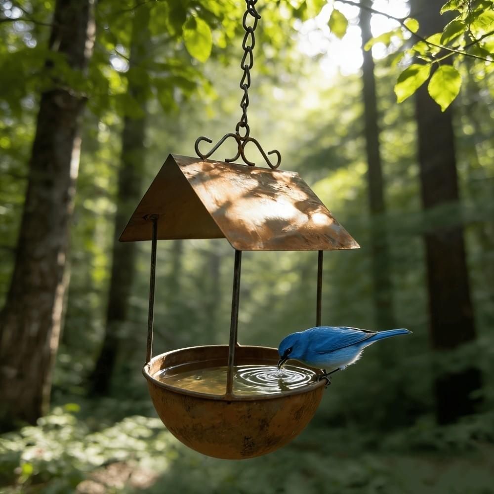 Vintage Bird Bath Feeder Rusty Iron Hanging Bird Feeder Automatic Feeding Station  Courtyard