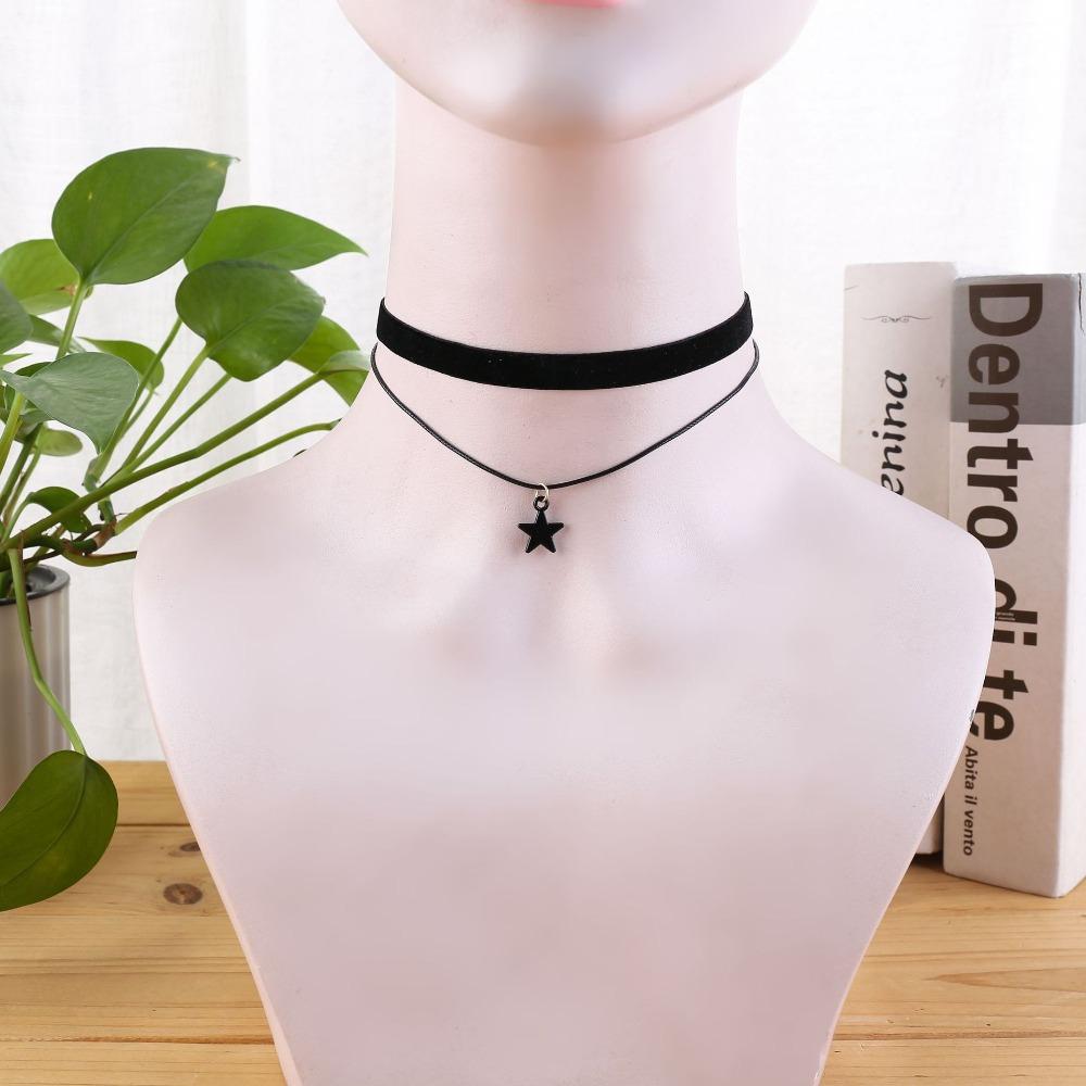 Charm Fashion Five-pointed Star Pendant Colorful Velvet Ribbon Double-layer Choker Necklaces for Women Collar Chain Jewelry Gift